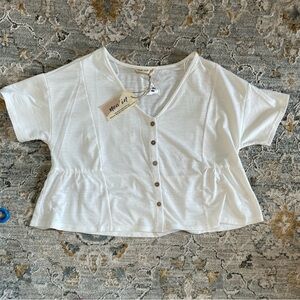 New In White Button-Down Crop Top